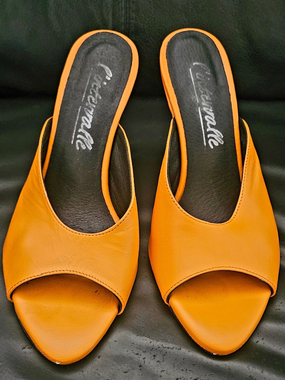 l'intervalle  Orange Leather  Open-Toe Slip On Mule Size 36 Eu 6/6.5 US Heels - Picture 8 of 9
